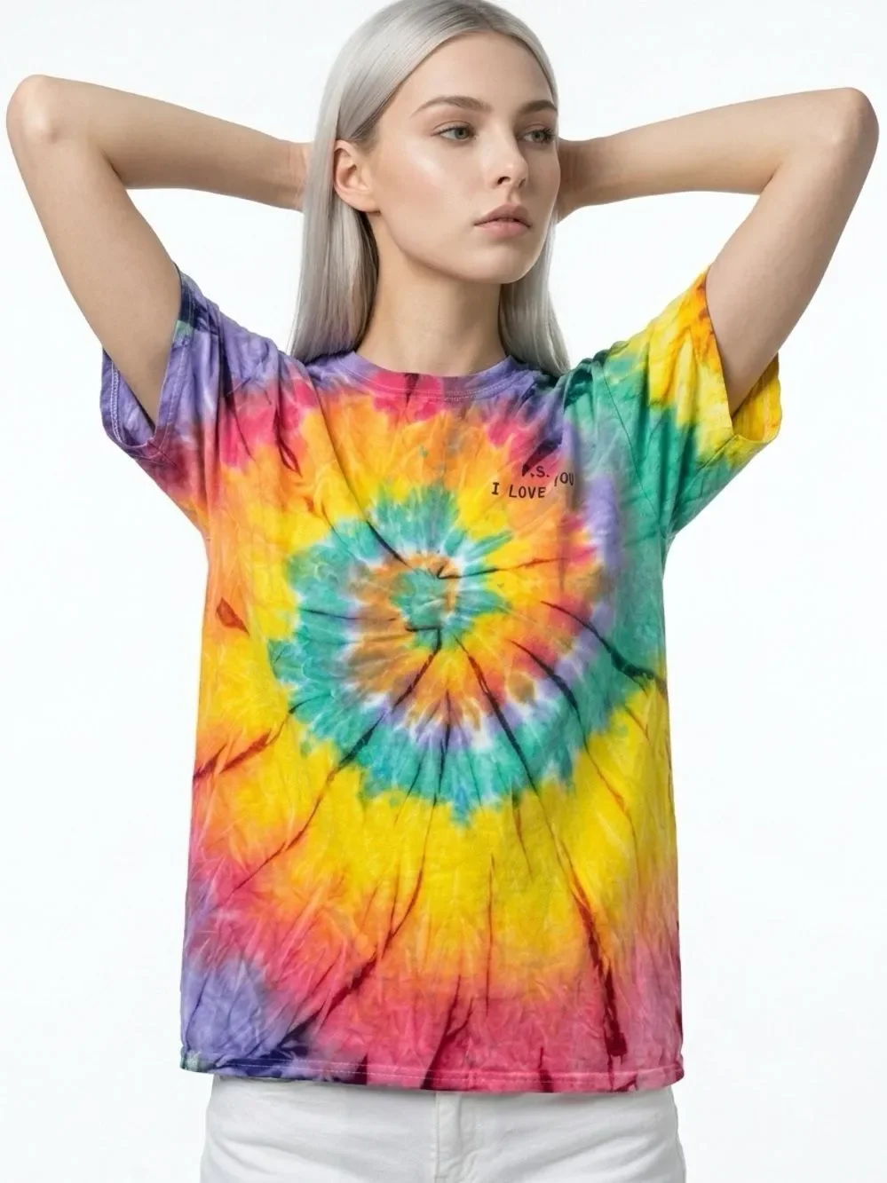 P.S. I LOVE YOU Colorful Tie-Dye Short Sleeve T-Shirt Unisex Size Medium